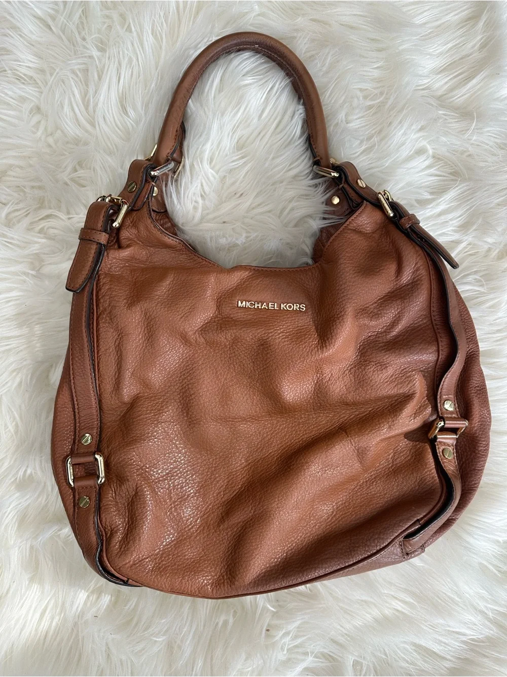 Michael Kors Cognac Pebbled Leather Shoulder Bag